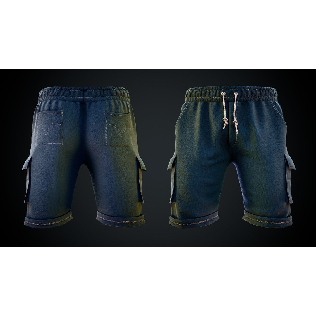 Men's Low-Poly Shorts 3D Model – PBR Textured Game Asset, FBX - View 3