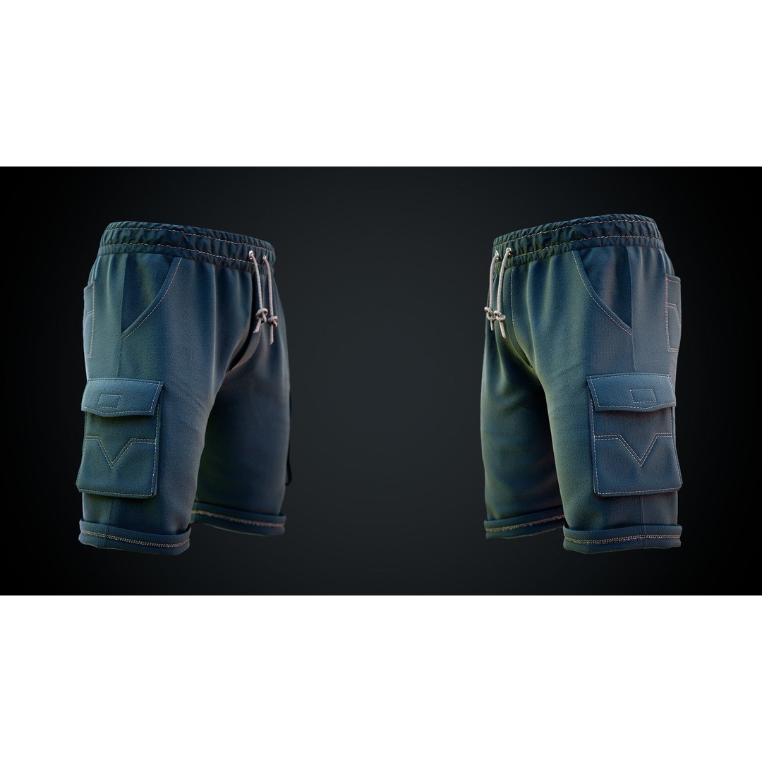 Men's Low-Poly Shorts 3D Model – PBR Textured Game Asset, FBX - View 5