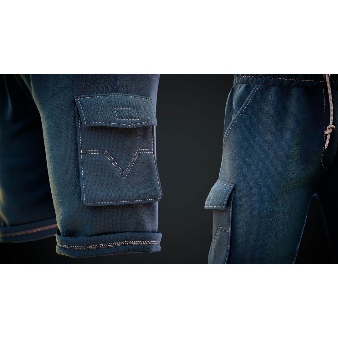 Men's Low-Poly Shorts 3D Model – PBR Textured Game Asset, FBX - View 6