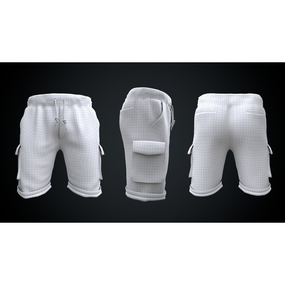 Men's Low-Poly Shorts 3D Model – PBR Textured Game Asset, FBX - View 7