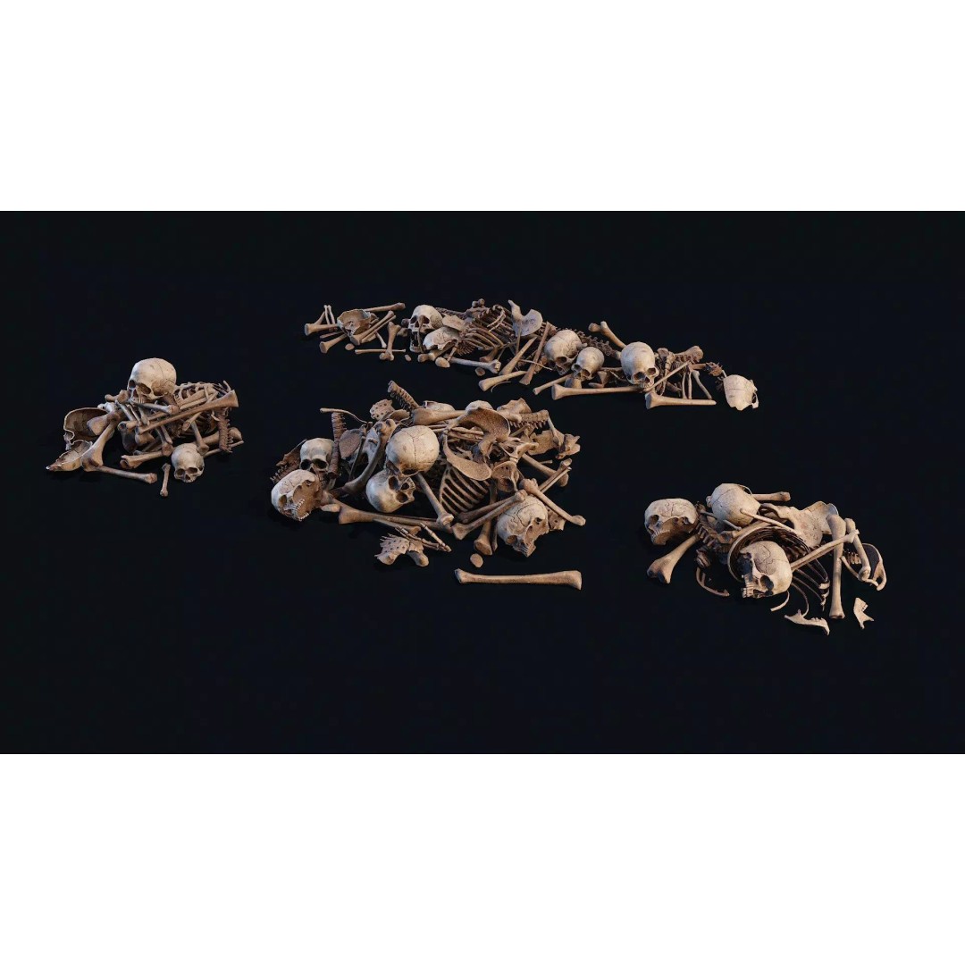 Human Bones Pile 3D Model – Low Poly PBR Asset, FBX & OBJ Formats - View 2