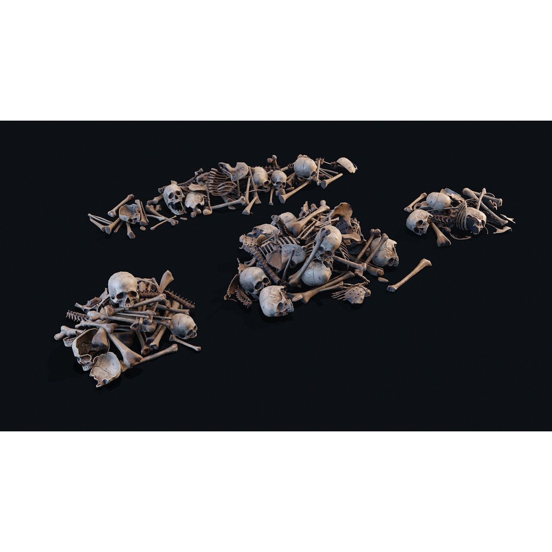 Human Bones Pile 3D Model – Low Poly PBR Asset, FBX & OBJ Formats - View 3