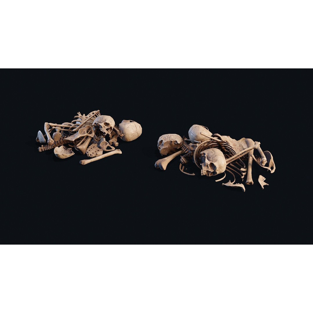 Human Bones Pile 3D Model – Low Poly PBR Asset, FBX & OBJ Formats - View 6