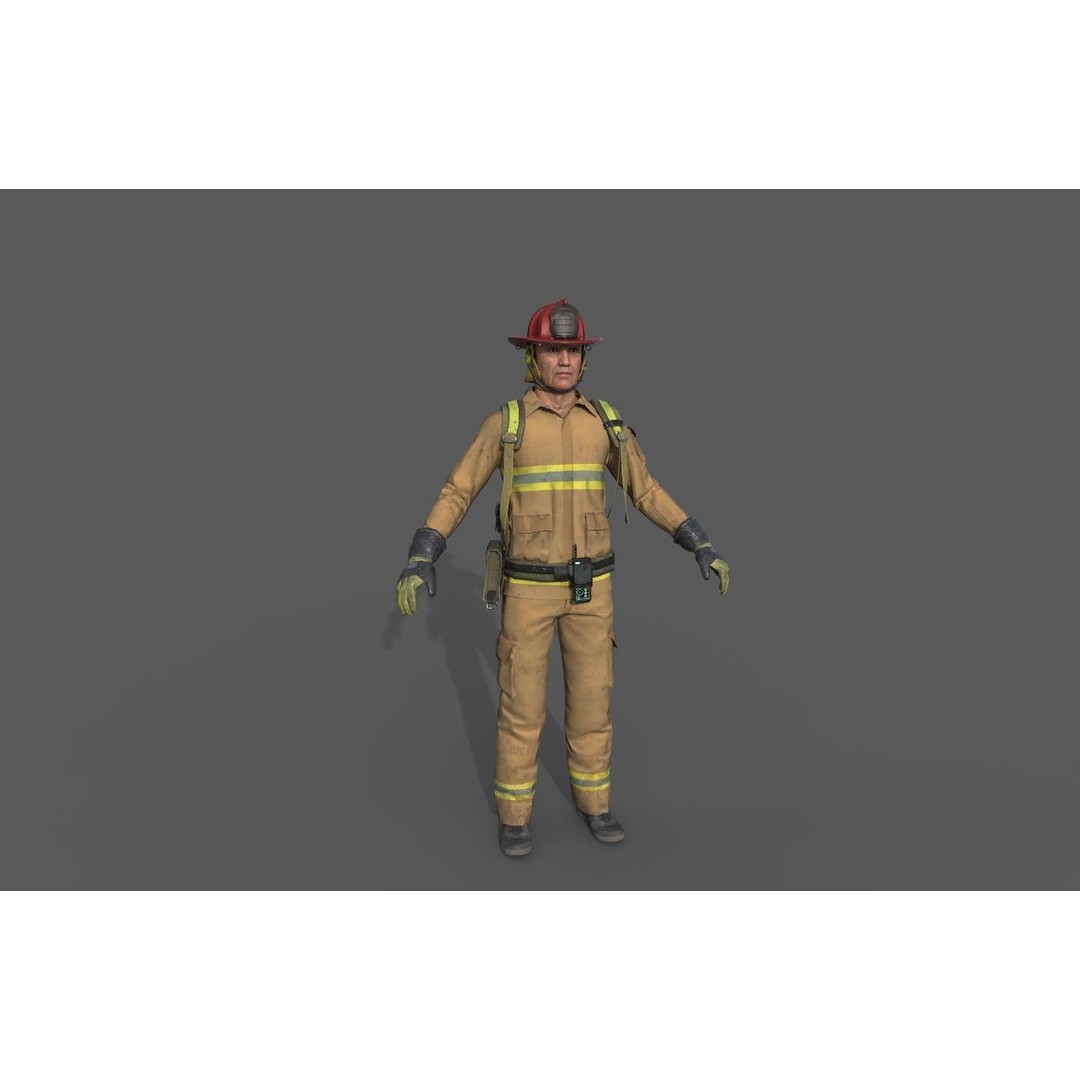 Fireman 3D Model – Realistic Rigged Character with PBR Textures, FBX, OBJ - View 3