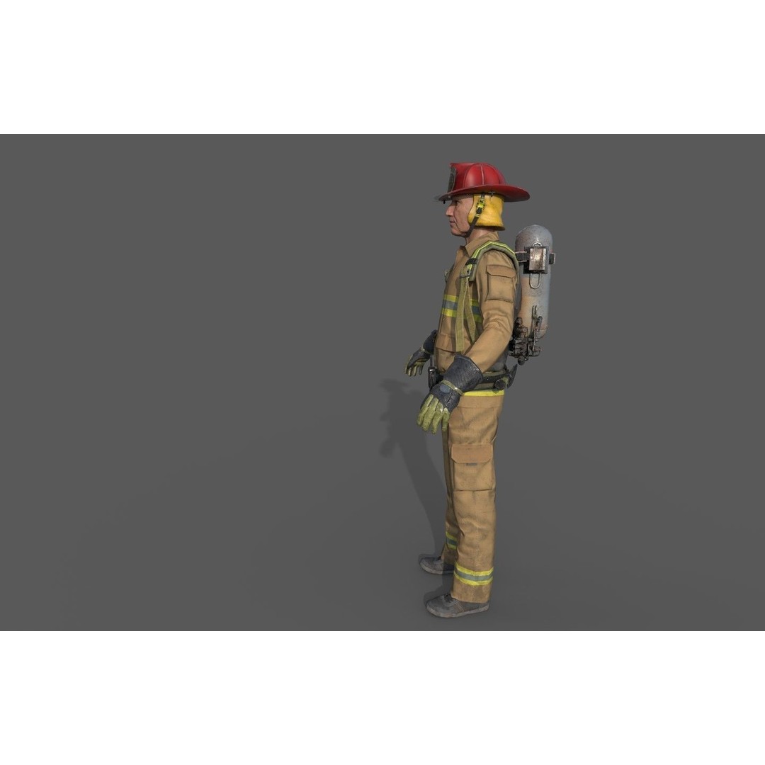 Fireman 3D Model – Realistic Rigged Character with PBR Textures, FBX, OBJ - View 6