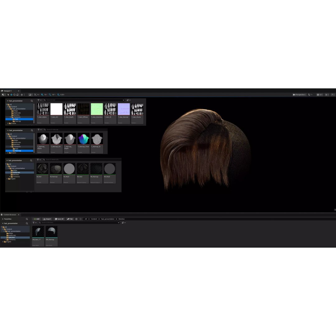 Asymmetrical Undercut Hair 3D Model – Game-Ready Low Poly Asset, FBX, OBJ - View 10