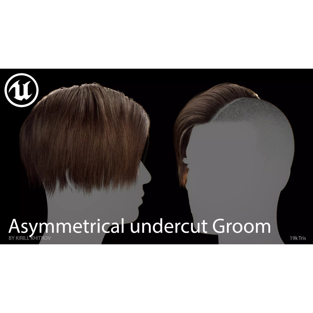 Asymmetrical Undercut Hair 3D Model – Game-Ready Low Poly Asset, FBX, OBJ - View 3
