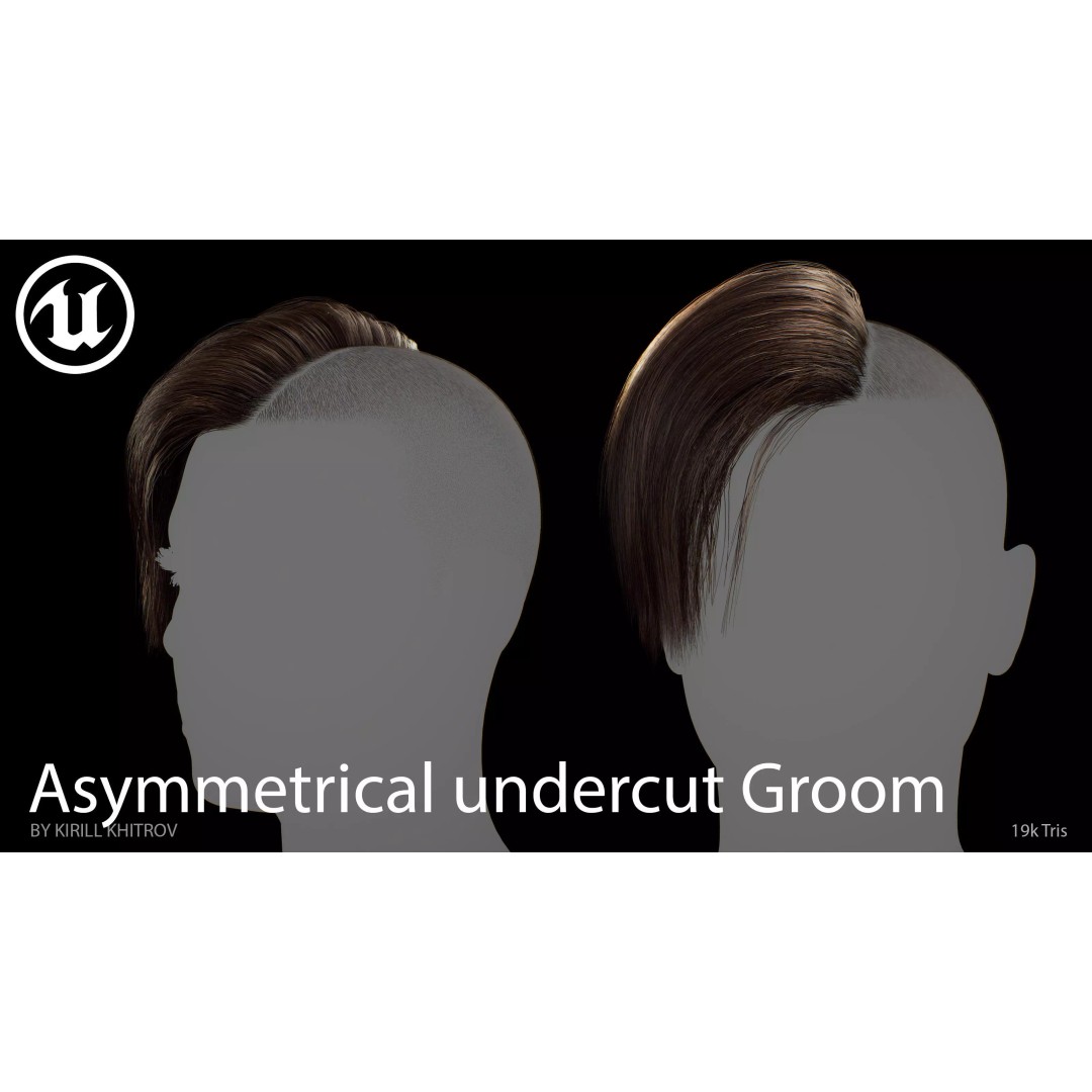 Asymmetrical Undercut Hair 3D Model – Game-Ready Low Poly Asset, FBX, OBJ - View 4