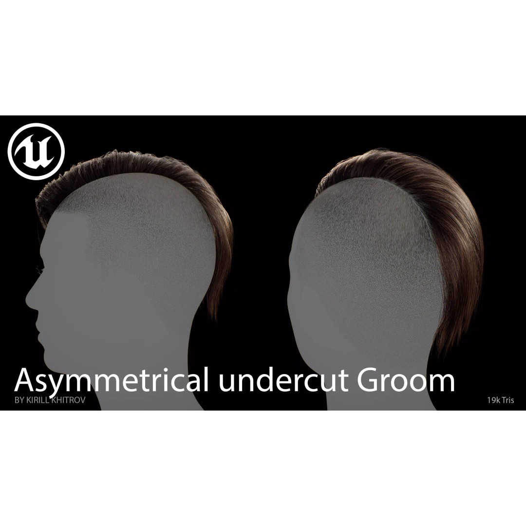Asymmetrical Undercut Hair 3D Model – Game-Ready Low Poly Asset, FBX, OBJ - View 5