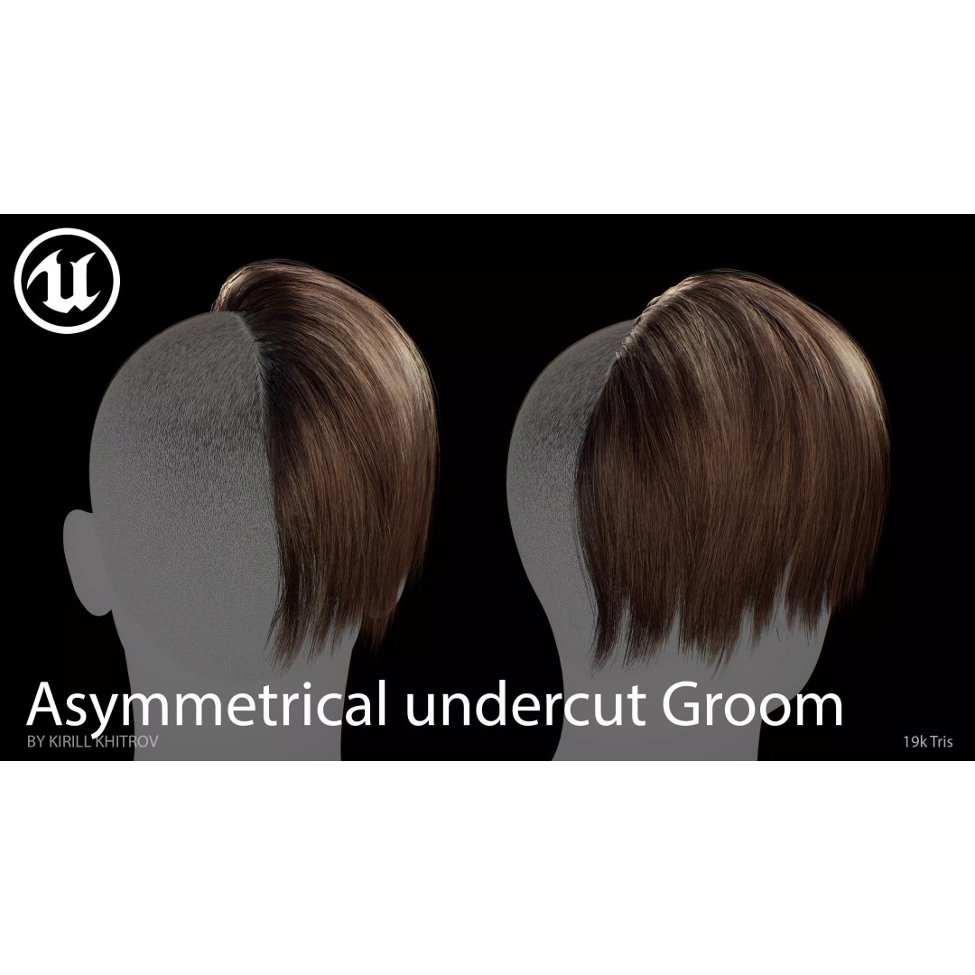 Asymmetrical Undercut Hair 3D Model – Game-Ready Low Poly Asset, FBX, OBJ - View 6