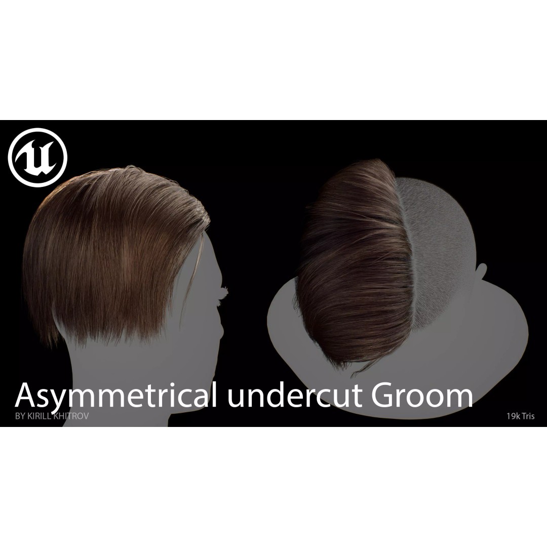 Asymmetrical Undercut Hair 3D Model – Game-Ready Low Poly Asset, FBX, OBJ - View 7