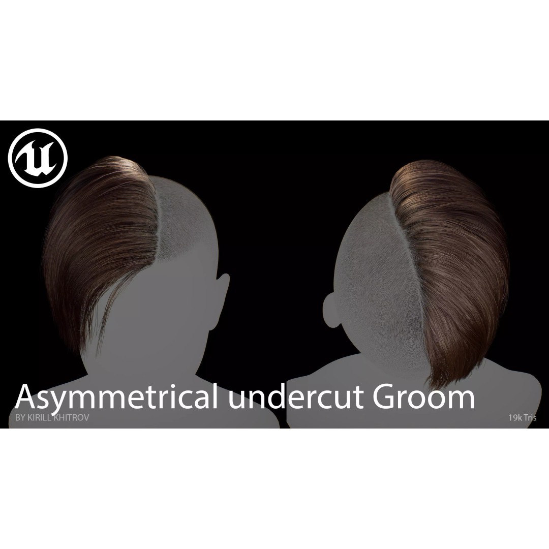 Asymmetrical Undercut Hair 3D Model – Game-Ready Low Poly Asset, FBX, OBJ - View 9