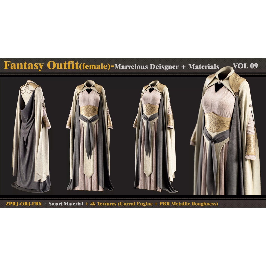 Fantasy Outfit 3D Model – High Poly Character Clothing, FBX & OBJ - View 2
