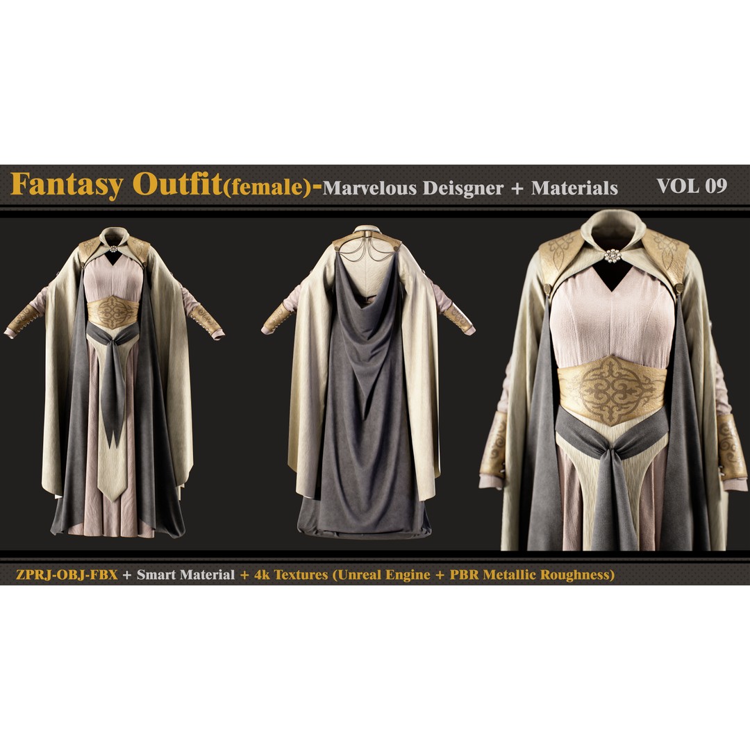 Fantasy Outfit 3D Model – High Poly Character Clothing, FBX & OBJ - View 3