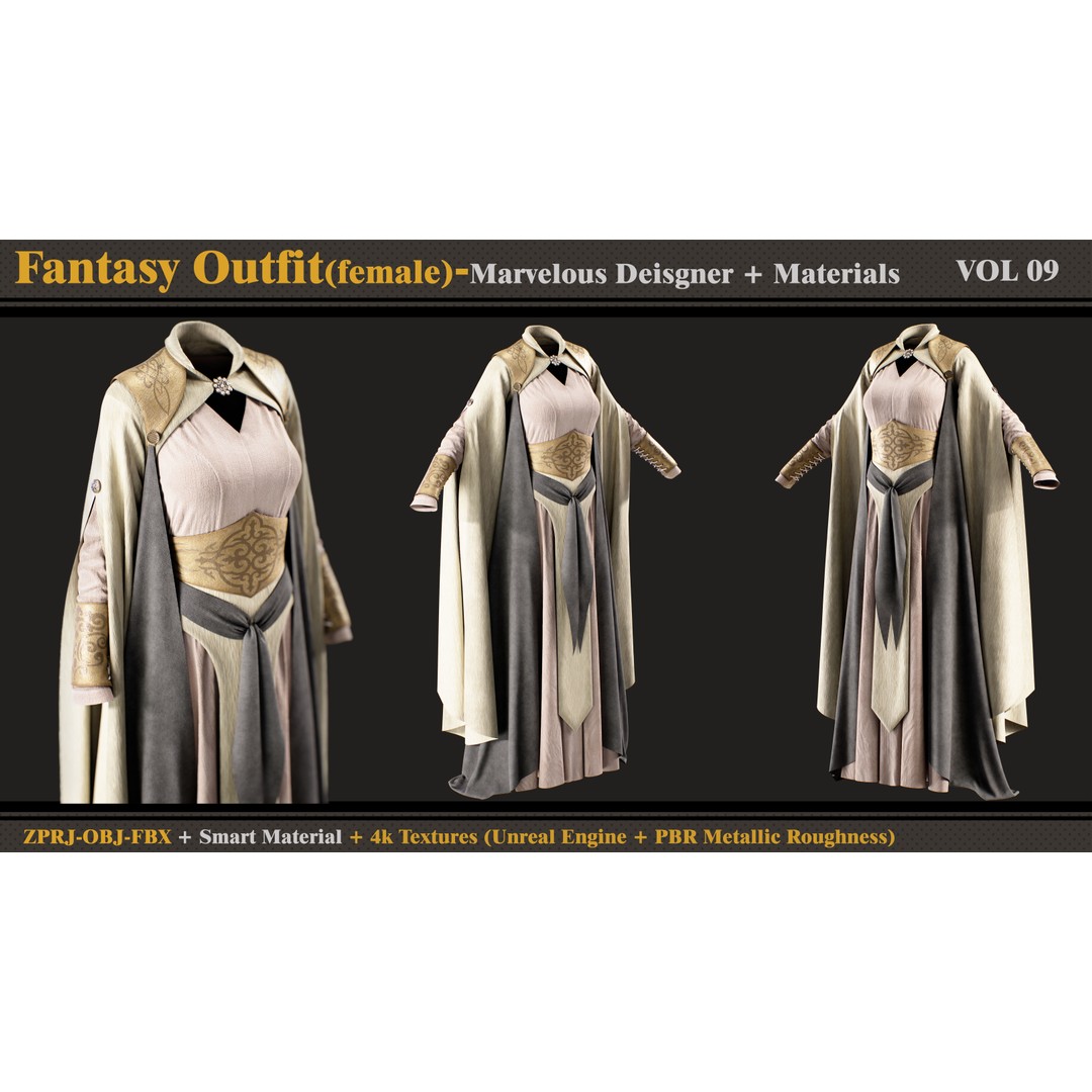 Fantasy Outfit 3D Model – High Poly Character Clothing, FBX & OBJ - View 4