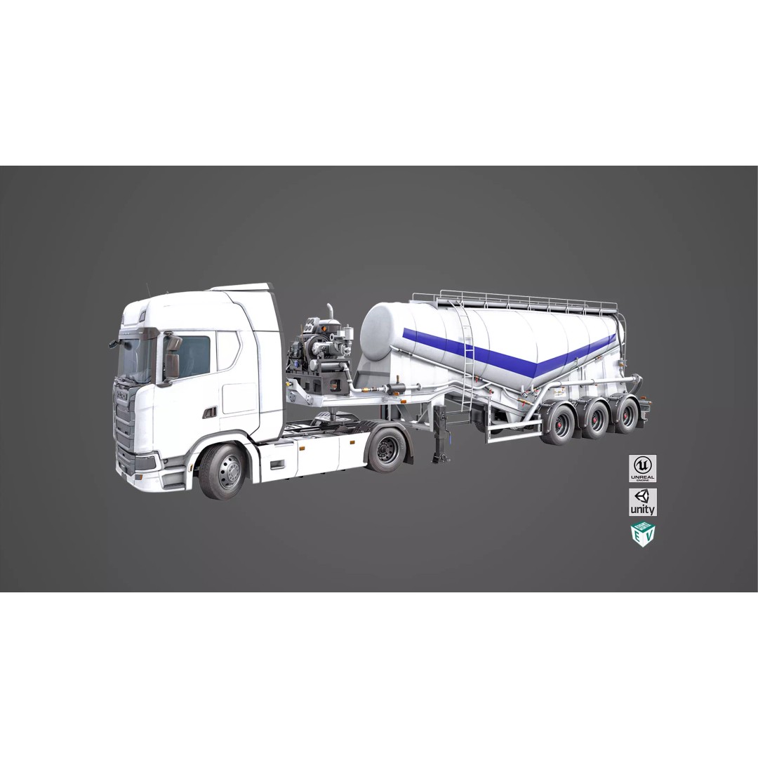 Cement Mixer Truck 3D Model – Low Poly Game-Ready Asset, PBR Textures - View 2