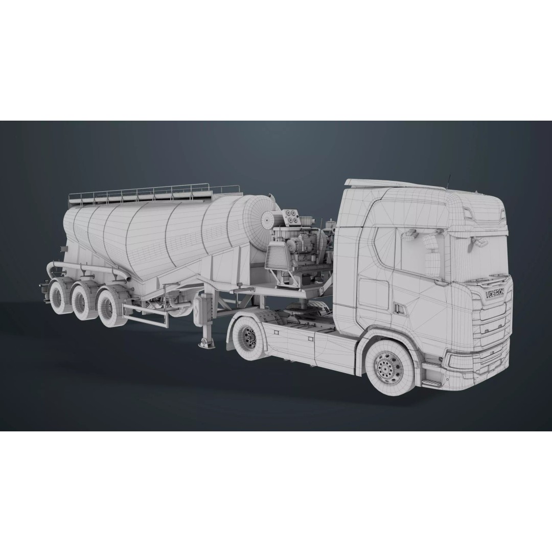 Cement Mixer Truck 3D Model – Low Poly Game-Ready Asset, PBR Textures - View 44
