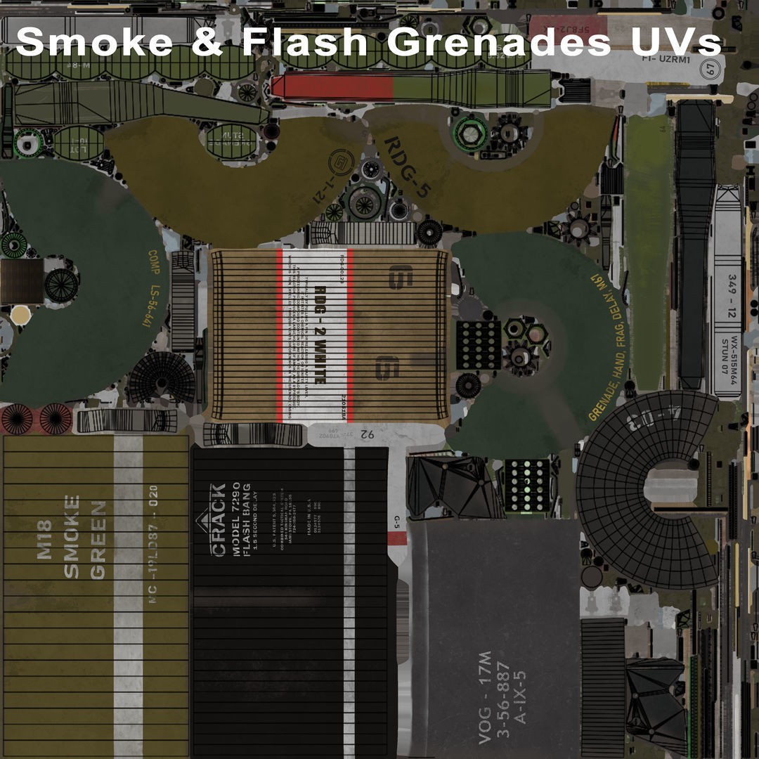 Smoke and Flash Grenades 3D Model – Low Poly PBR Game Asset, FBX