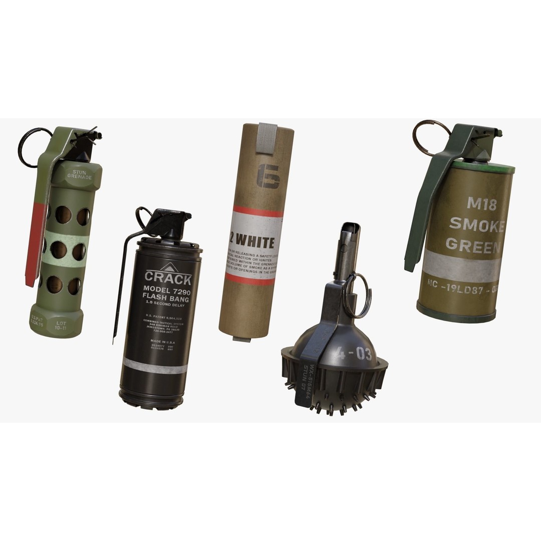 Smoke and Flash Grenades 3D Model – Low Poly PBR Game Asset, FBX - View 4
