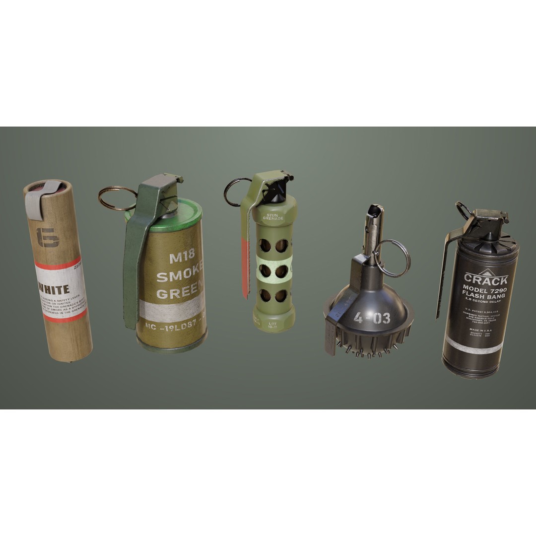 Smoke and Flash Grenades 3D Model – Low Poly PBR Game Asset, FBX - View 5