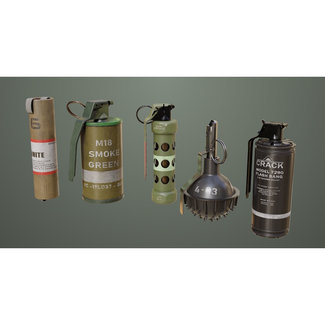 Smoke and Flash Grenades 3D Model – Low Poly PBR Game Asset, FBX - View 6