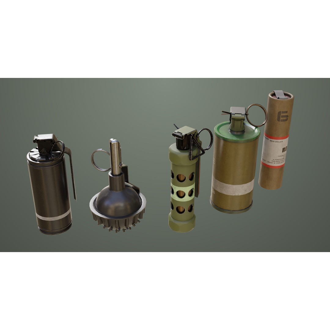 Smoke and Flash Grenades 3D Model – Low Poly PBR Game Asset, FBX - View 7