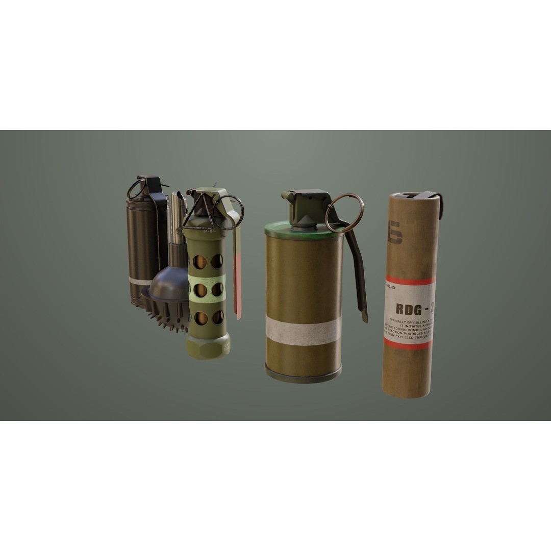 Smoke and Flash Grenades 3D Model – Low Poly PBR Game Asset, FBX - View 8