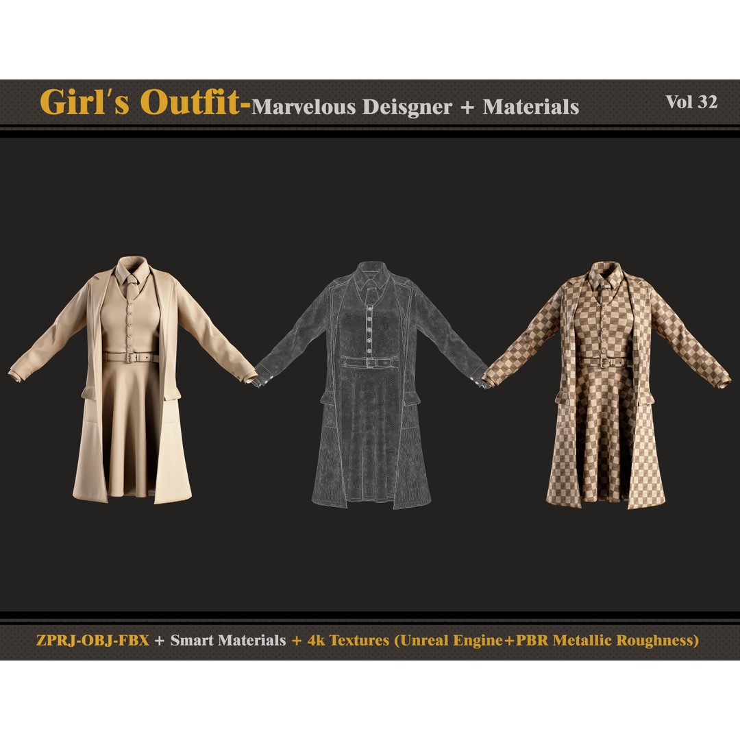 Girls Outfit 3D Model – PBR Textures, FBX, OBJ Formats