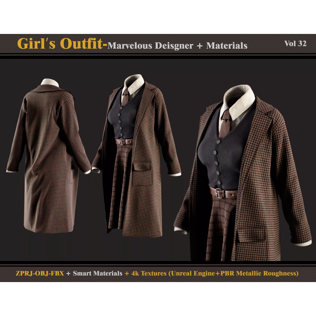 Girls Outfit 3D Model – PBR Textures, FBX, OBJ Formats - View 2