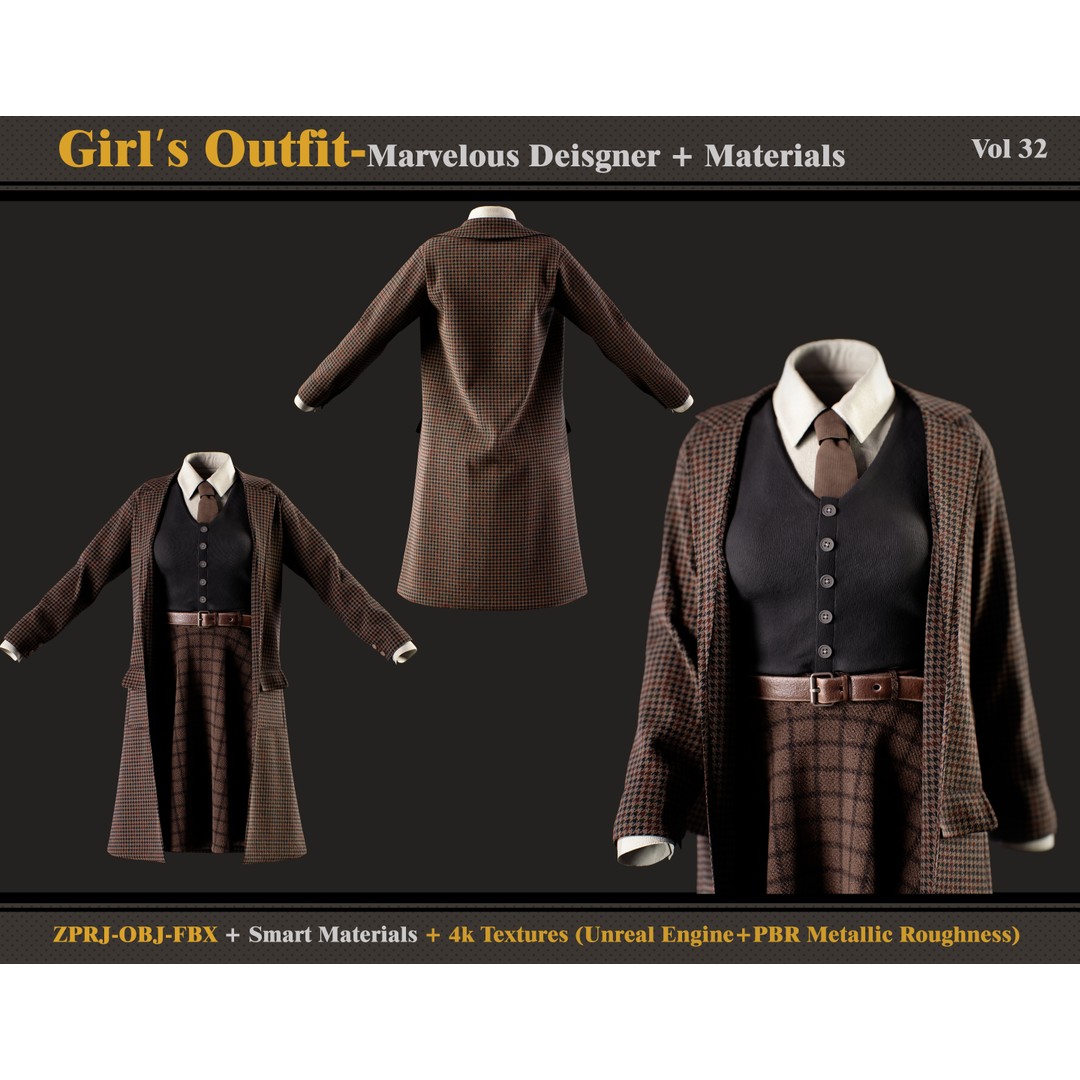 Girls Outfit 3D Model – PBR Textures, FBX, OBJ Formats - View 3