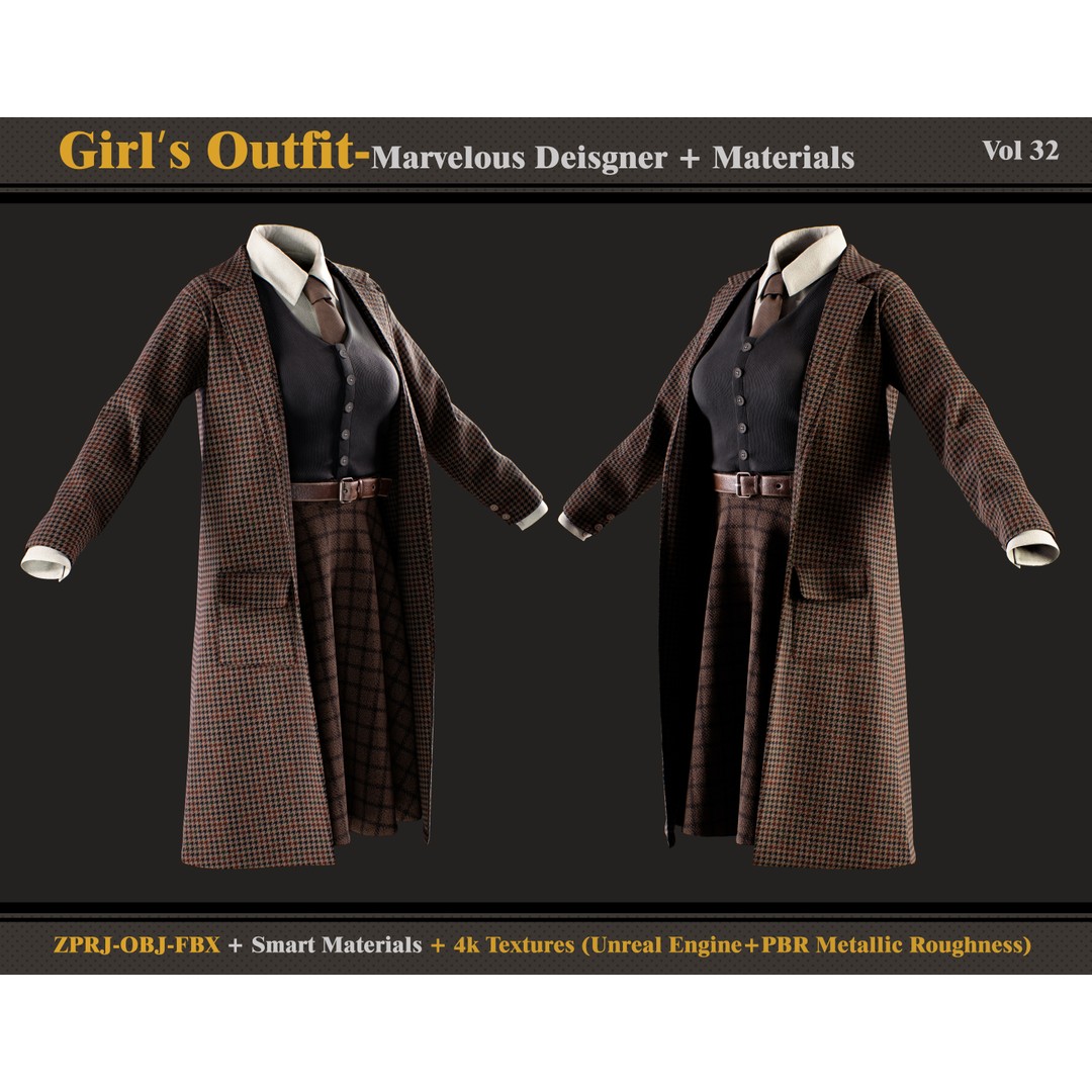 Girls Outfit 3D Model – PBR Textures, FBX, OBJ Formats - View 4