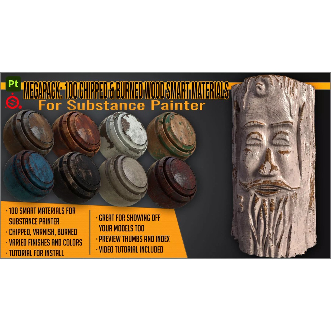 100 Chipped and Burned Wood Smart Materials 3D Model – Substance Painter Textures - View 2