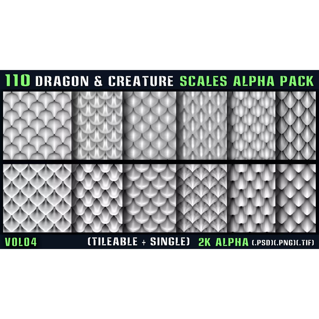 Dragon and Creature Alpha Pack 3D Model – Tileable & Single Alphas