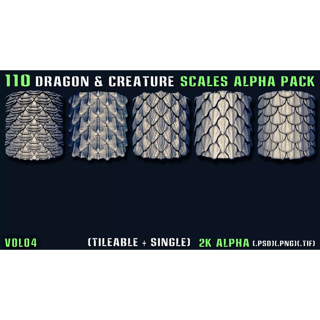 Dragon and Creature Alpha Pack 3D Model – Tileable & Single Alphas - View 10
