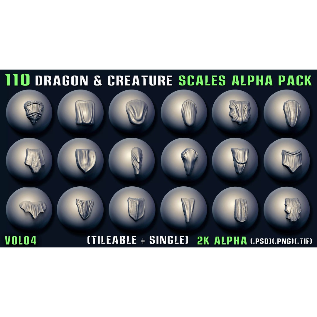 Dragon and Creature Alpha Pack 3D Model – Tileable & Single Alphas - View 11