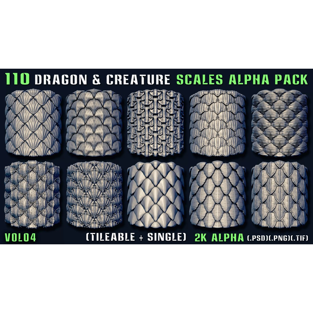 Dragon and Creature Alpha Pack 3D Model – Tileable & Single Alphas - View 4