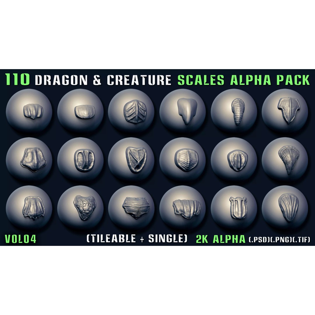 Dragon and Creature Alpha Pack 3D Model – Tileable & Single Alphas - View 5