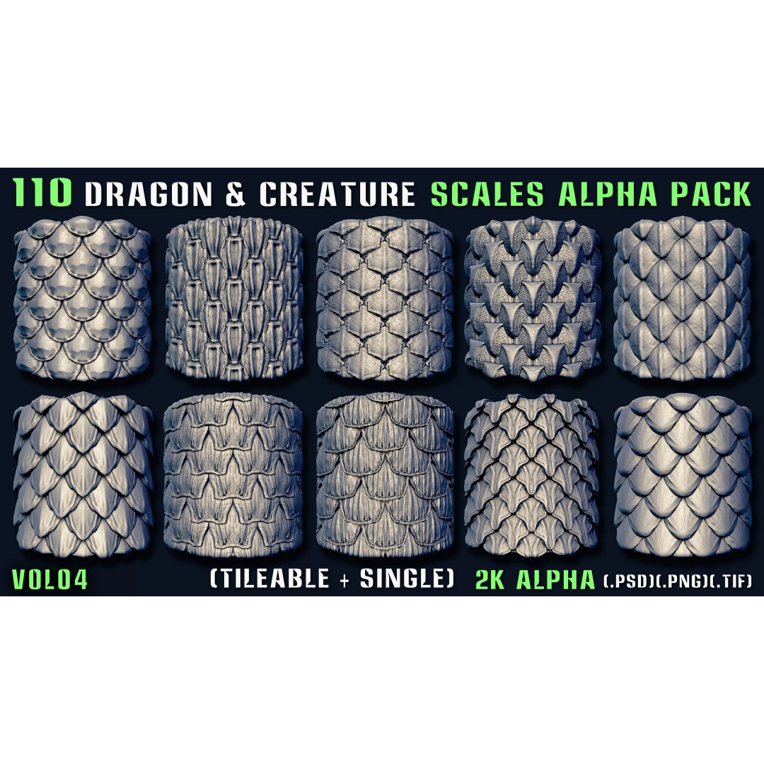 Dragon and Creature Alpha Pack 3D Model – Tileable & Single Alphas - View 6
