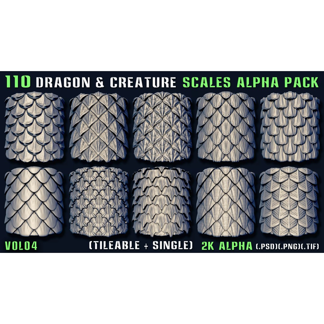 Dragon and Creature Alpha Pack 3D Model – Tileable & Single Alphas - View 7