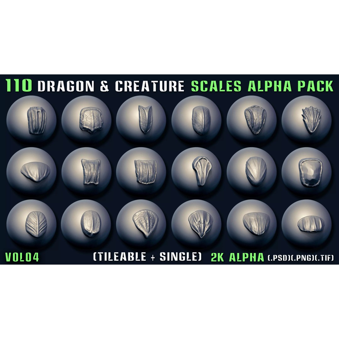 Dragon and Creature Alpha Pack 3D Model – Tileable & Single Alphas - View 8