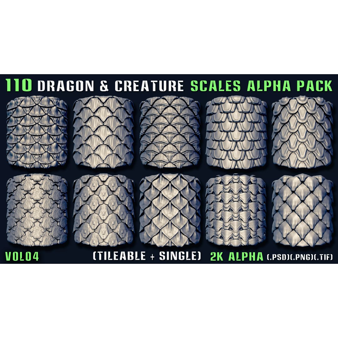 Dragon and Creature Alpha Pack 3D Model – Tileable & Single Alphas - View 9