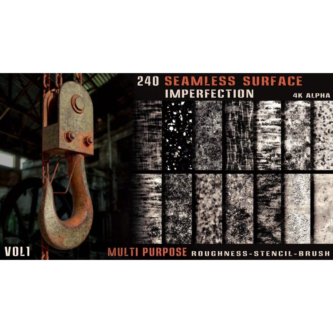 Surface Damage & Wood Alpha Textures 3D Model – 896 High-Quality Alphas - View 13