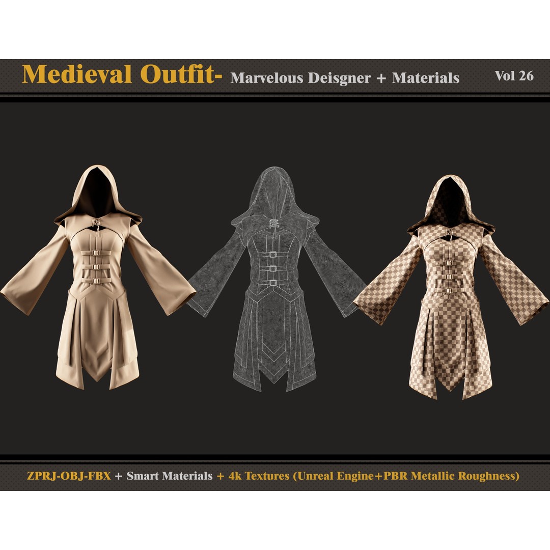 Medieval Outfit 3D Model – PBR Textures, FBX & OBJ Formats