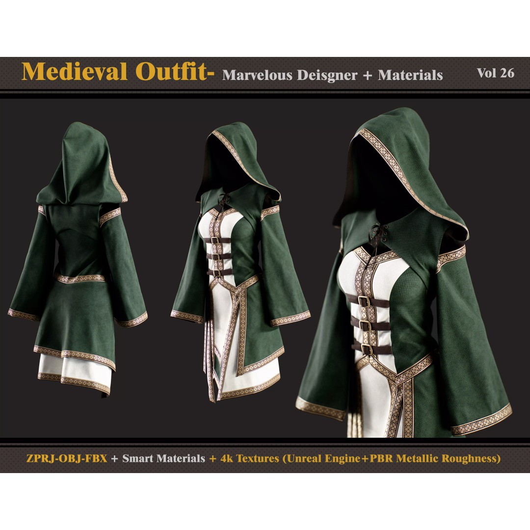 Medieval Outfit 3D Model – PBR Textures, FBX & OBJ Formats - View 2
