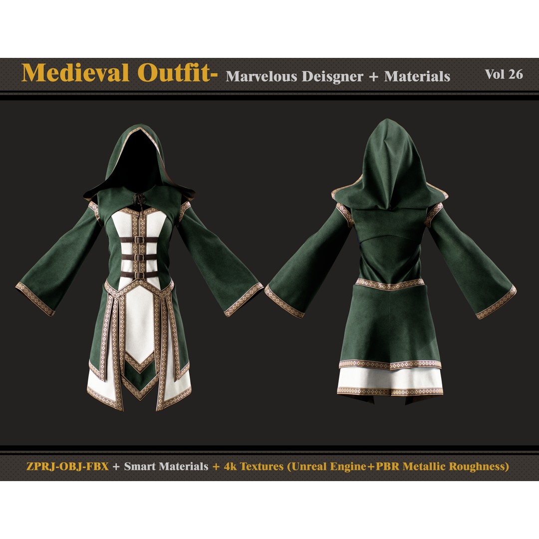 Medieval Outfit 3D Model – PBR Textures, FBX & OBJ Formats - View 3