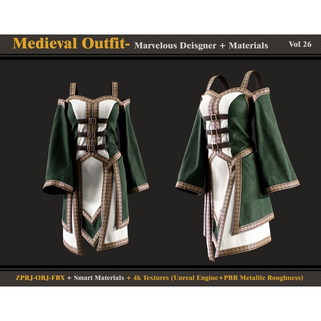 Medieval Outfit 3D Model – PBR Textures, FBX & OBJ Formats - View 4