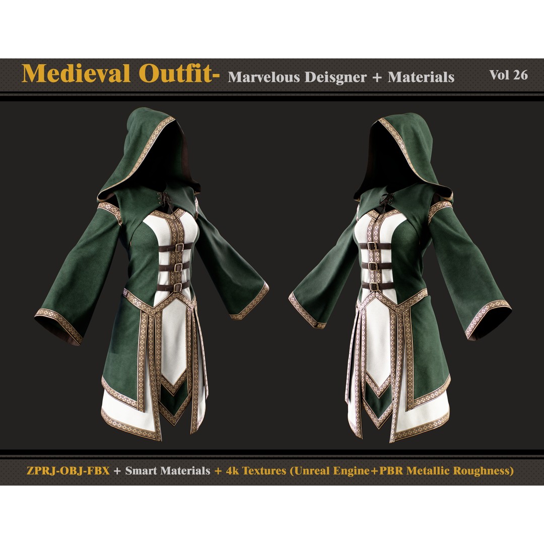 Medieval Outfit 3D Model – PBR Textures, FBX & OBJ Formats - View 5