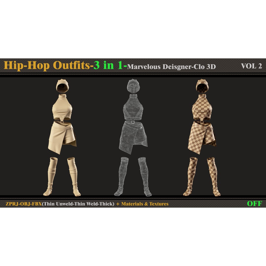 Hip-Hop Outfit 3D Model – Fashion Clothing Set, FBX & OBJ Formats
