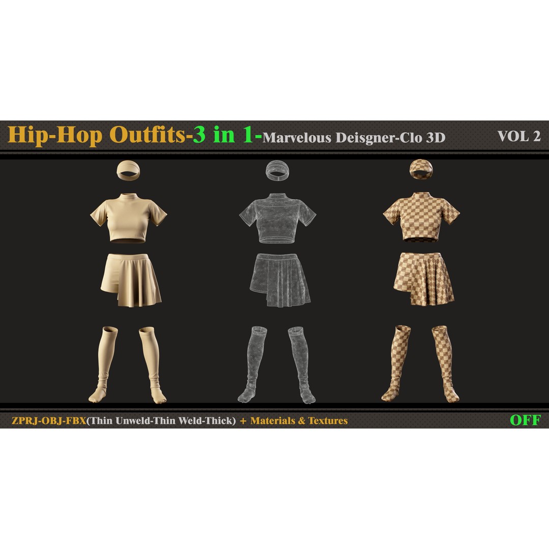 Hip-Hop Outfit 3D Model – Fashion Clothing Set, FBX & OBJ Formats - View 10
