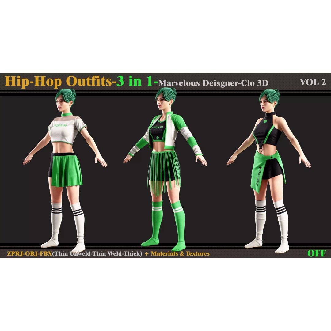 Hip-Hop Outfit 3D Model – Fashion Clothing Set, FBX & OBJ Formats - View 2